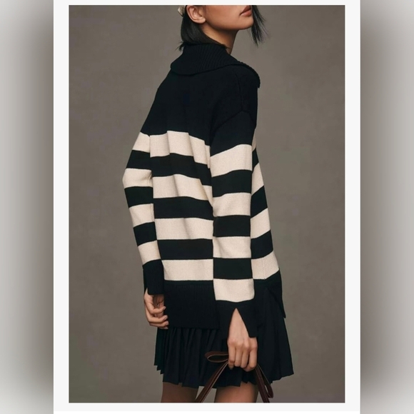 Casual Striped Long Sleeve Polo V Neck Pleated Mini Dress #1120 - Picture 5 of 13